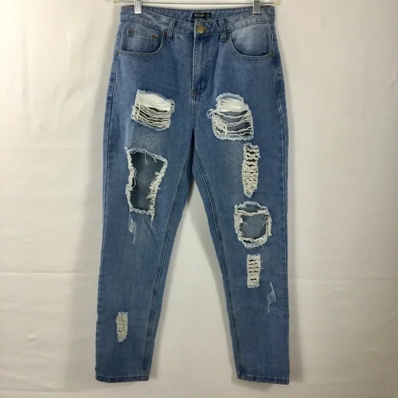 nasty Gal Distressed Mom Jeans Size 8 - Picture 2 of 8